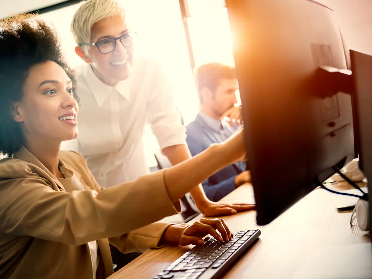 Financial analysts reviewing data together